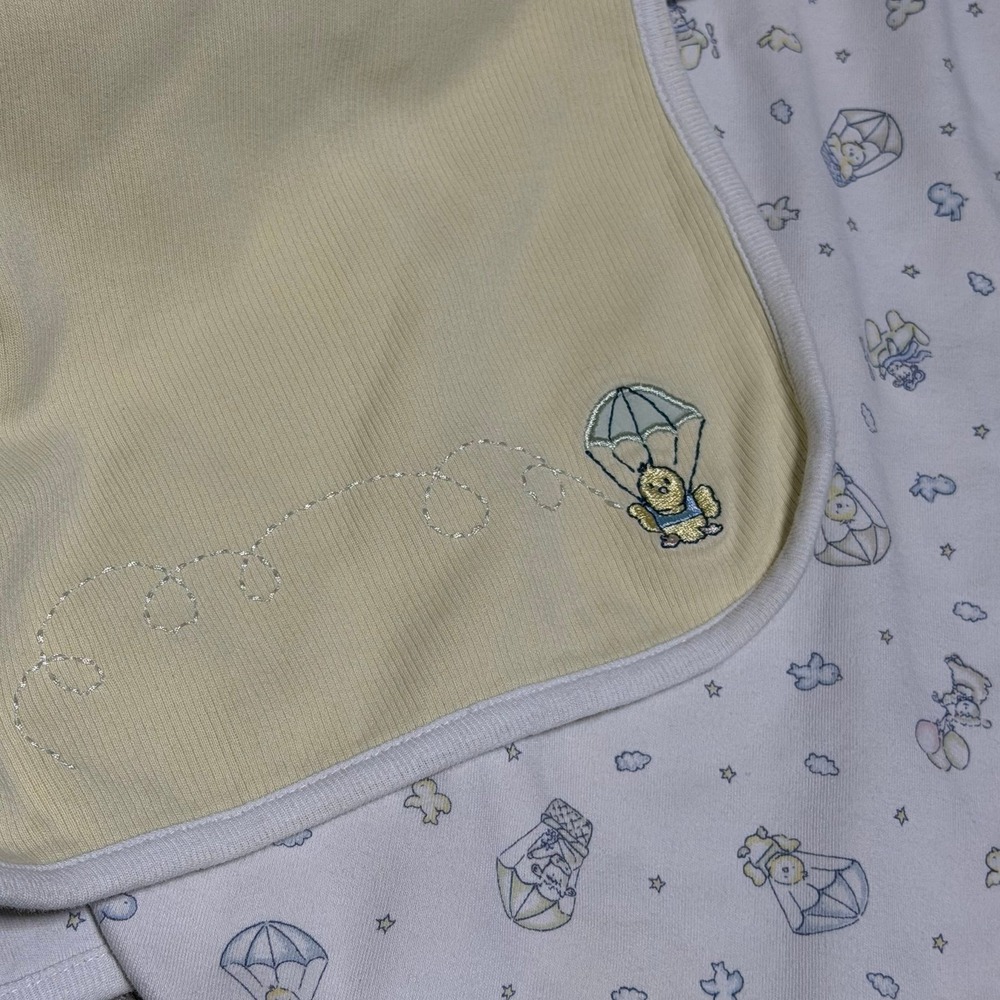 Vintage The Children's Place Baby Blanket Yellow Reversible Parachute Animals